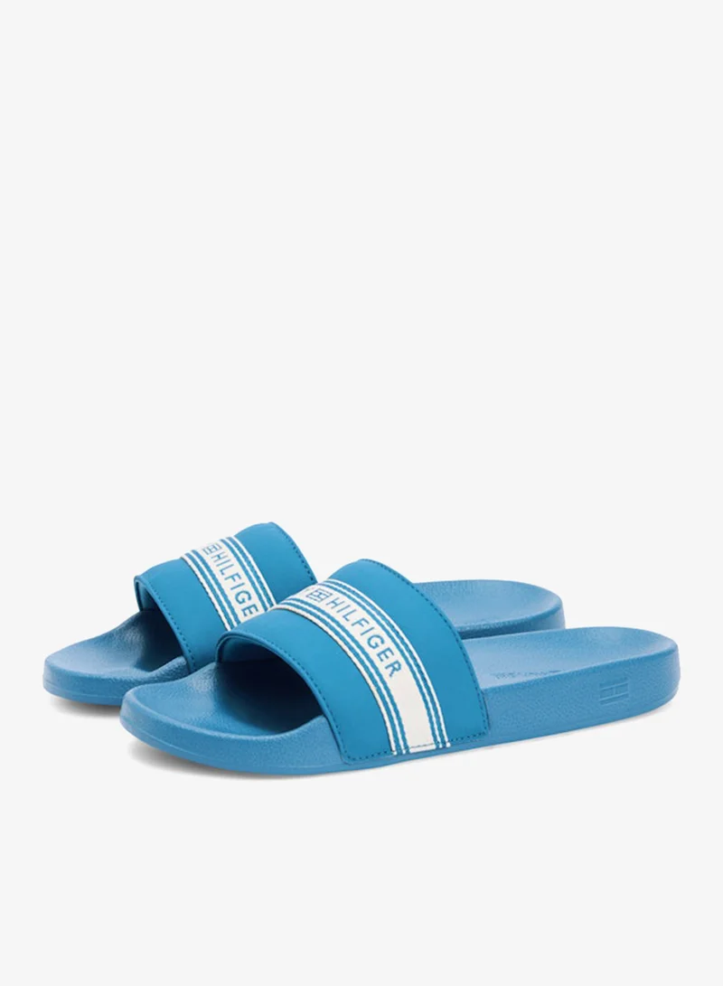 Tommy Hilfiger Cobalt Steel Logo Tape Webbing Pool Slides for Women | Best Price UAE